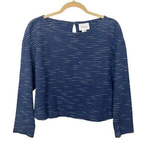 Steven Alan L Womens Blue & White Striped Long Sleeve Top Cropped
